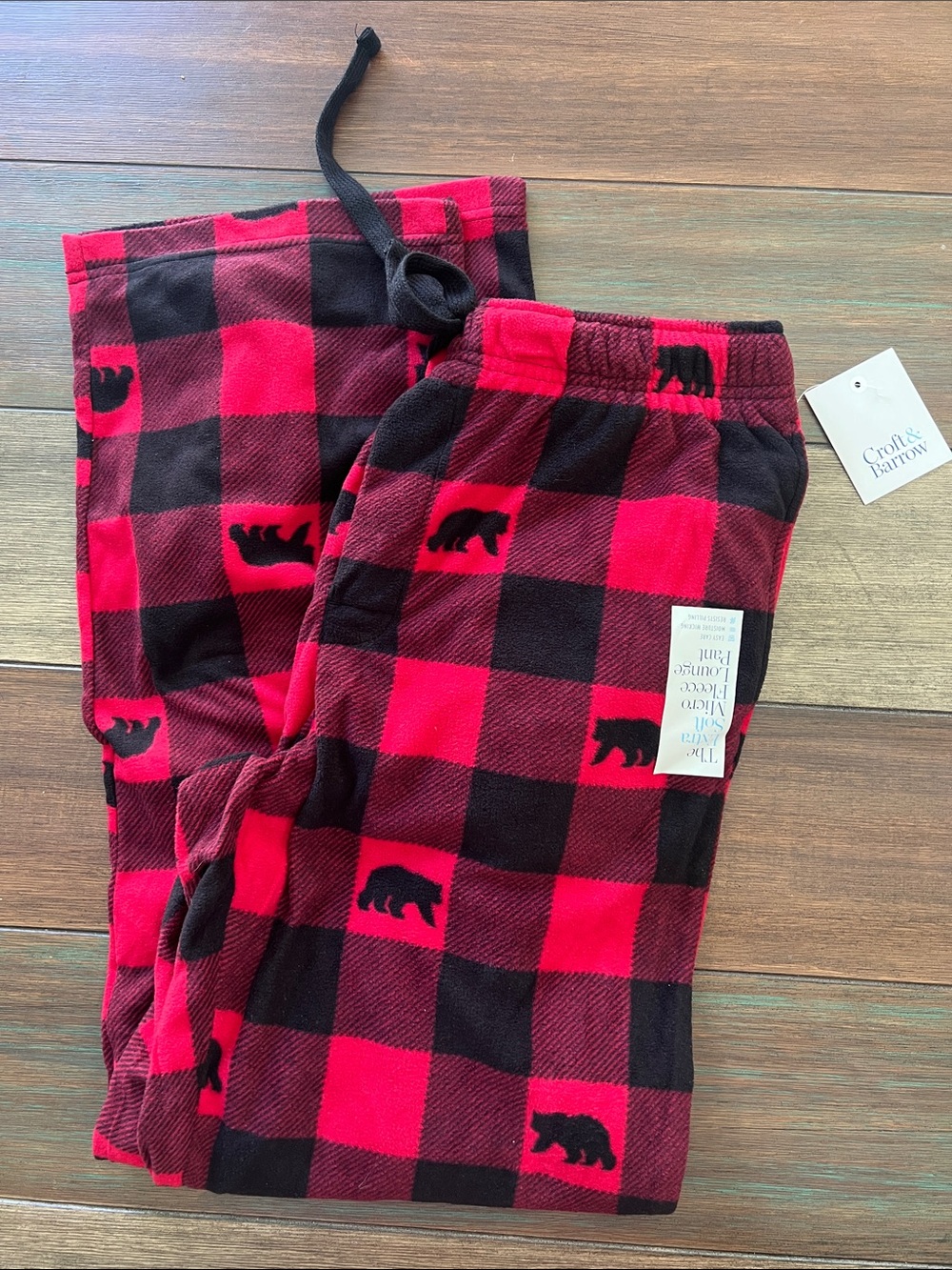 croft & barrow Red and Black Buffalo Plaid Bear Jogger Pants